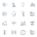 Diagnostic imaging line icons collection. Radiology, MRI, CT scan, X-ray, Ultrasound, Nuclear medicine, Mammogram vector