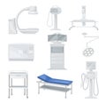 Diagnostic Medical Equipment with Surgical Table and Patient Monitor Vector Set
