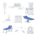 Diagnostic Medical Equipment with Surgical Table and Patient Monitor Vector Set