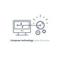 Diagnostic system, engine test, software integration, data processing line icon Royalty Free Stock Photo