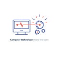 Diagnostic system, engine test, software integration, data processing line icon Royalty Free Stock Photo