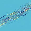 Diagonal array of interconnected lines and shapes on a light blue background, Royalty Free Stock Photo
