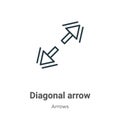 Diagonal arrow outline vector icon. Thin line black diagonal arrow icon, flat vector simple element illustration from editable Royalty Free Stock Photo