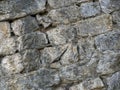Diagonal background of medieval weathered stones that form a wall.