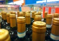 Diagonal bottles of wine bokeh background