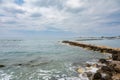 Diagonal breakwater rock structure at the shore, Cyprus