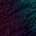 Diagonal circuit pattern features glowing lines and nodes over a dark background. The Royalty Free Stock Photo