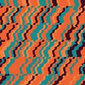Diagonal glitch striped seamless vector pattern in vibrant orange and teal