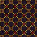Diagonal grid seamless pattern design in red, brown, yellow, and dark blue. Royalty Free Stock Photo
