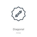 Diagonal icon. Thin linear diagonal outline icon isolated on white background from arrows collection. Line vector sign, symbol for