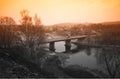 Diagonal industrial bridge during sunset time background hd Royalty Free Stock Photo