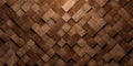 Diagonal lined up wooden cubes or blocks randomly shifted surface background texture, empty floor or wall hardwood wallpaper