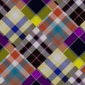Diagonal madras patchwork plaid cotton pattern. Seamless quilting fabric effect linen check background.