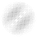 Diagonal, oblique lines abstract geometric circle. Slanting, slope lines halftone circle. Radial, circular skew, tilt parallel
