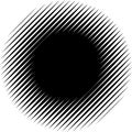 Diagonal, oblique lines abstract geometric circle. Slanting, slope lines halftone circle. Radial, circular skew, tilt parallel