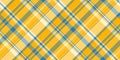 Diagonal pattern check seamless, real textile background plaid. Manufacturing vector texture tartan fabric in bright and cyan