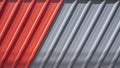 Diagonal pattern of red and gray Corrugated steel fence wall background with sunlight and shadow on surface Royalty Free Stock Photo