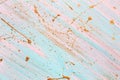 Diagonal pink and blue background with Random gold paint splashes. Place for your design Royalty Free Stock Photo