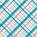 Diagonal plaid check patten in bold pink, yellow, turquoise colors on white background. Seamless vector pattern for Royalty Free Stock Photo