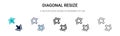 Diagonal resize icon in filled, thin line, outline and stroke style. Vector illustration of two colored and black diagonal resize