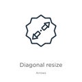 Diagonal resize icon. Thin linear diagonal resize outline icon isolated on white background from arrows collection. Line vector