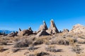 Diagonal rock formations and sage in the Alabama Hills of California, USA Royalty Free Stock Photo