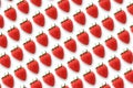 Diagonal rows of strawberries isolated on a white background