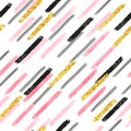 Diagonal Stripes seamless pattern. Abstract background in pink, black and golden colors. Royalty Free Stock Photo