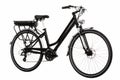 Diagonal view of an electric urban bicycle on an isolated white background