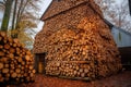 diagonal view of a neatly stacked woodpile