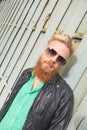 Diagonal view of young bearded man