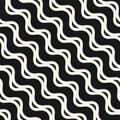 Vector black and white seamless pattern with wavy lines, diagonal waves, stripes Royalty Free Stock Photo