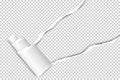 Diagonally snatched middle of transparent paper from upper right corner to lower left with paper curl. Vector template paper