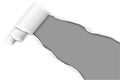 Diagonally snatched middle of white paper with torn edges, shadows, paper curl and gray background of resulting hole. Vector