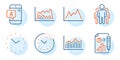 Diagram, Ab testing and Time management icons set. Report document, Group and Time signs. Vector