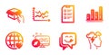 Diagram chart, Hold box and International love icons set. Yummy smile, Graph chart and Web system signs. Vector