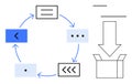 Circular process flow with arrows and box symbolizing input-output model and completion stages Royalty Free Stock Photo