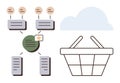 Cloud-based Workflow Representation with Basket, Charts, and Connection Nodes Royalty Free Stock Photo