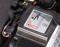 The diagram of the correct connection of the battery with the start-stop system in a passenger car, close-up, voltage Royalty Free Stock Photo