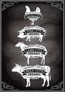Diagram cut carcasses of chicken, pig, cow, lamb Royalty Free Stock Photo