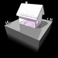 Diagram of a detached house with floor heating and radiators