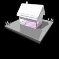 Diagram of a detached house with floor heating and radiators