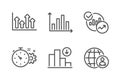 Diagram graph, Cogwheel timer and Upper arrows icons set. Vector