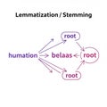 Lemmatization and Stemming Process in Natural Language Processing Royalty Free Stock Photo
