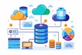 Diagram illustrating the analysis of cloud database storage, featuring various data structures and connection pathways actively Royalty Free Stock Photo