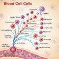 Diagram illustrating blood cell development from hematopoietic stem cells in the Royalty Free Stock Photo