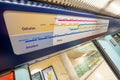 Diagram, map, of metro stations seen through carriage interior. Lisbon, Portugal.