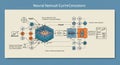 Diagram of a neural network displaying various components and data flow. Includes Royalty Free Stock Photo