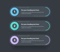 Diagram with three steps with numbers and a place for your text - dark version