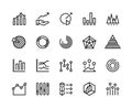 Diagrams line icons. Business data chart pie increase analytic candlestick chart trend information graph. Diagram vector